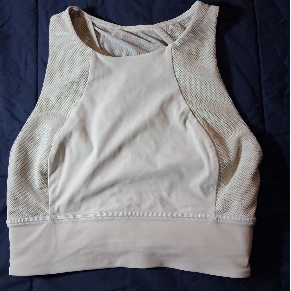 Lululemon High Neck Mesh Sports Bra Mint Green Strappy Back Size 4 LW2BVBS
